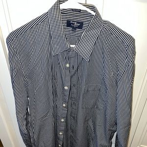 J Crew Navy Plaid Dress Shirt Large
